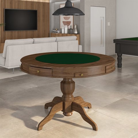 Mesa de Jogos Carteado 4 Lugares Bellagio com Gavetas e Tampo Reversível Base Estrela com Tecido Nog