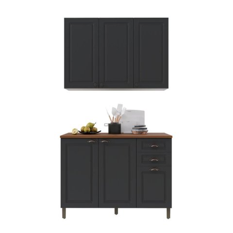 Armário de Cozinha Modulada Compacta Fidelitá Nara 100% MDF 2 Peças 120cm 6 Portas 2 Gavetas com