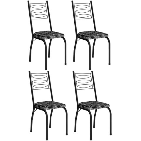 Kit 4 Cadeiras Aço Carbono Tubular Metálica Acabamento D-25 Luana Preto/mosaico Silver