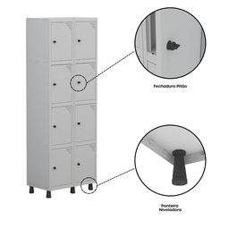 Armário Guarda Volume Locker Roupeiro 8 Portas Aço GRP 502/8  - 7