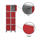 Ver mais imagens de Armário Guarda Volume Locker Roupeiro 8 Portas Aço Grp 502/8 Vermelho