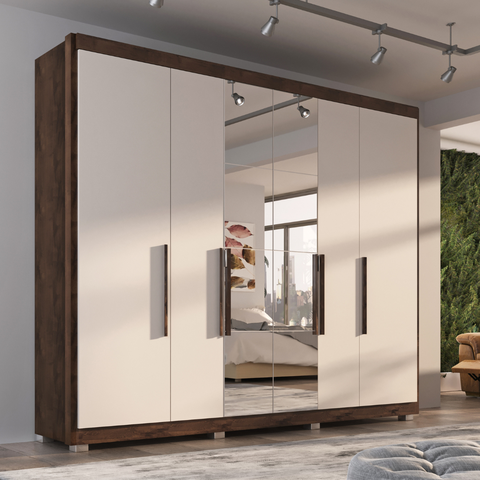 Guarda Roupa Casal Valencia 6 Pts 6gav C/ Esp com Pés Chocolate/off White