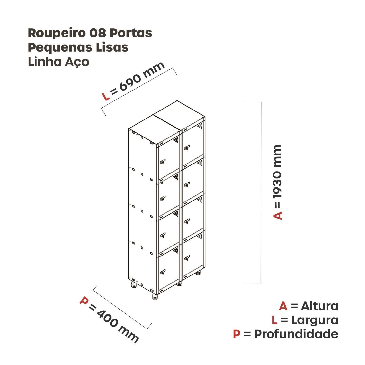 Armário Locker Roupeiro 8 Portas Aço GRP 502/8 - 4