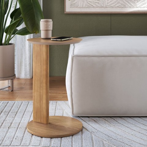 Mesa Lateral Orgânica Apoio Sofá 35cm Chanfrada Pé Madeira Móvel na Caixa
