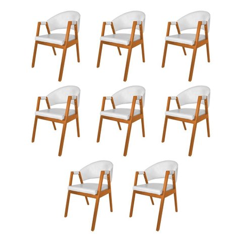 Kit 8 Cadeiras Facto Helen Premium para Sala de Jantar Estilo Elegante em Madeira Maciça - Branco