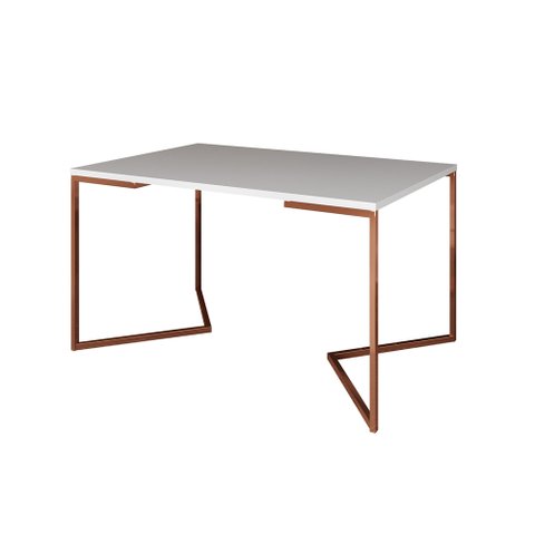 Mesa Jantar Industrial Retangular 137x90cm Branca Base Cobre V
