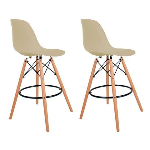 Kit com 2 Banquetas Altas Charles Eames Wood Dkw Eiffel - Design Fendi