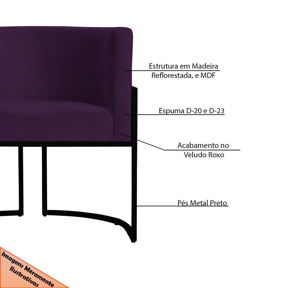 Kit 2 Poltronas Decorativa Sala de Estar Luana Base Preta Veludo Roxo - Montanaris Decor Md Montanar - 4