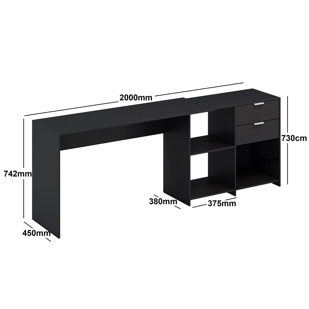 Escrivaninha Mesa para Computador Office em L Durango 2 Gavetas e 3 Nichos 135cm Cor:preto - 4