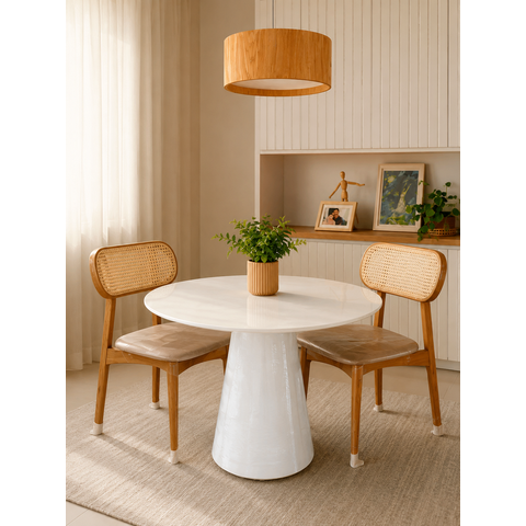 Mesa Jantar com 1.10 Diâmetro em Laca Branca , Base Cone em Laca Branca