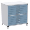Ver imagem 1 de Mapoteca 10 Gavetas Pandin 120cm (larg) Tampo Mdp Branco Estrutura Aço Cinza Gaveta Azul Dali