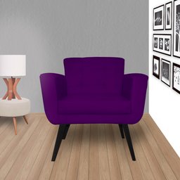 Poltrona Decorativa Geovana Suede Roxo Pés Madeira Ms Decor - 4