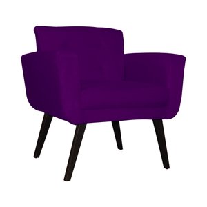 Poltrona Decorativa Geovana Suede Roxo Pés Madeira Ms Decor