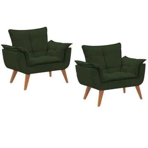 Kit 2 Poltronas Decorativas  Sala Recepção Escritório Opala Suede Verde
