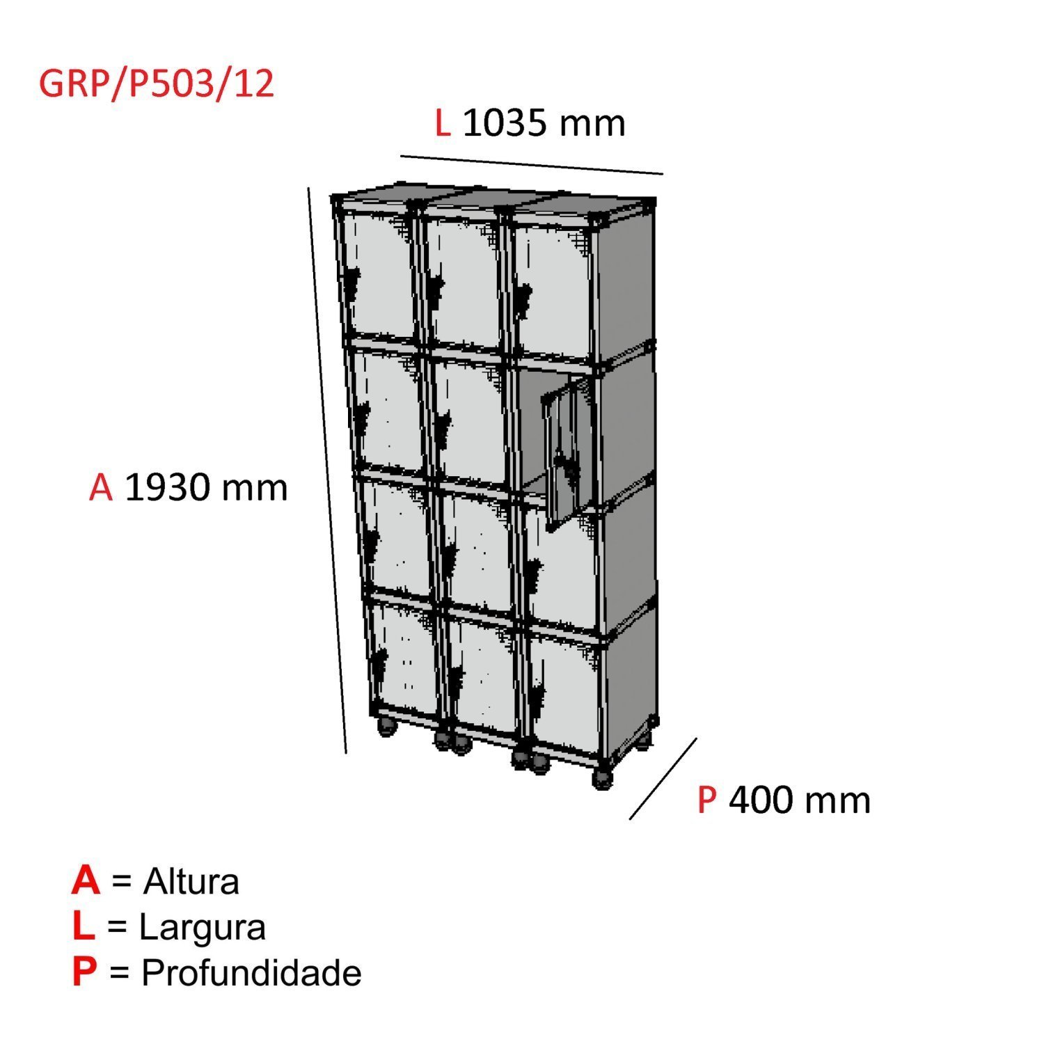 Armário Guarda Volume Locker Roupeiro 12 Portas Aço GRP 503/12  - 3