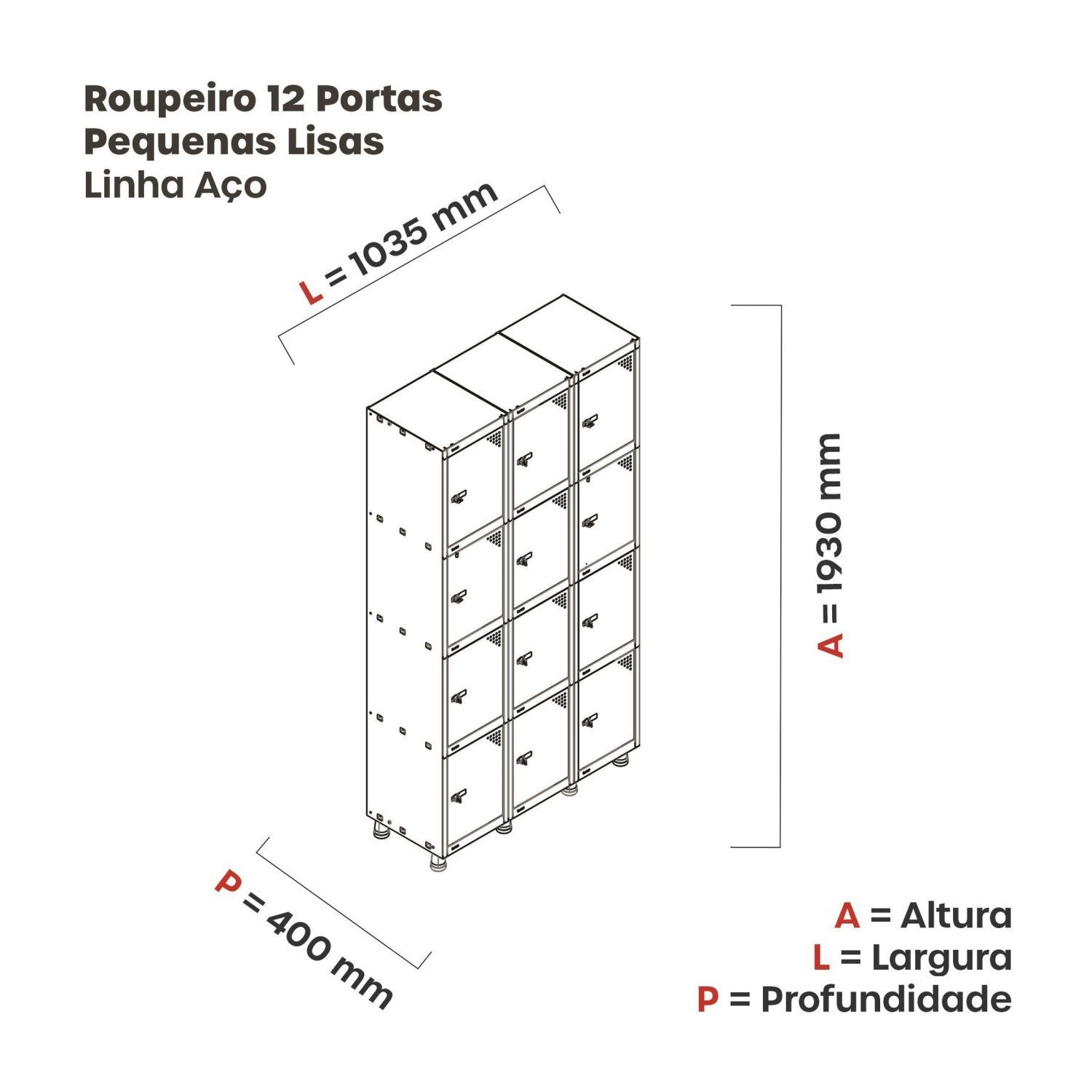 Armário Guarda Volume Locker Roupeiro 12 Portas Aço GRP 503/12  - 4