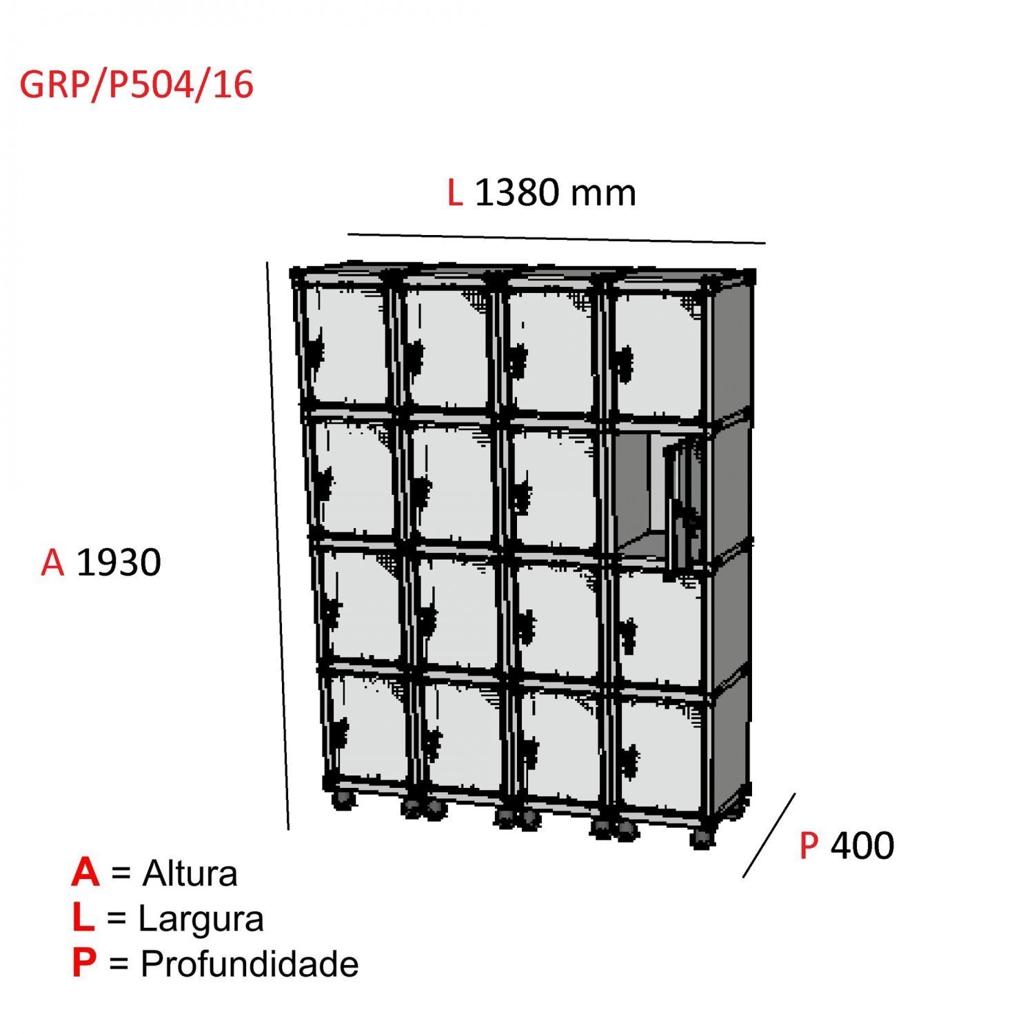 Armário Guarda Volume Locker Roupeiro 16 Portas Aço GRP 504/16  - 3