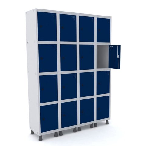 Armário Guarda Volume Locker Roupeiro 16 Portas Aço Grp 504/16 Azul/Cinza/Delrey