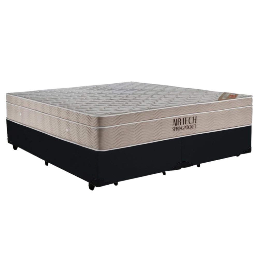 Cama Box King Bipartido Suede + Colchão Ortobom Airtech Molas Ensacadas 193x203x65:preto