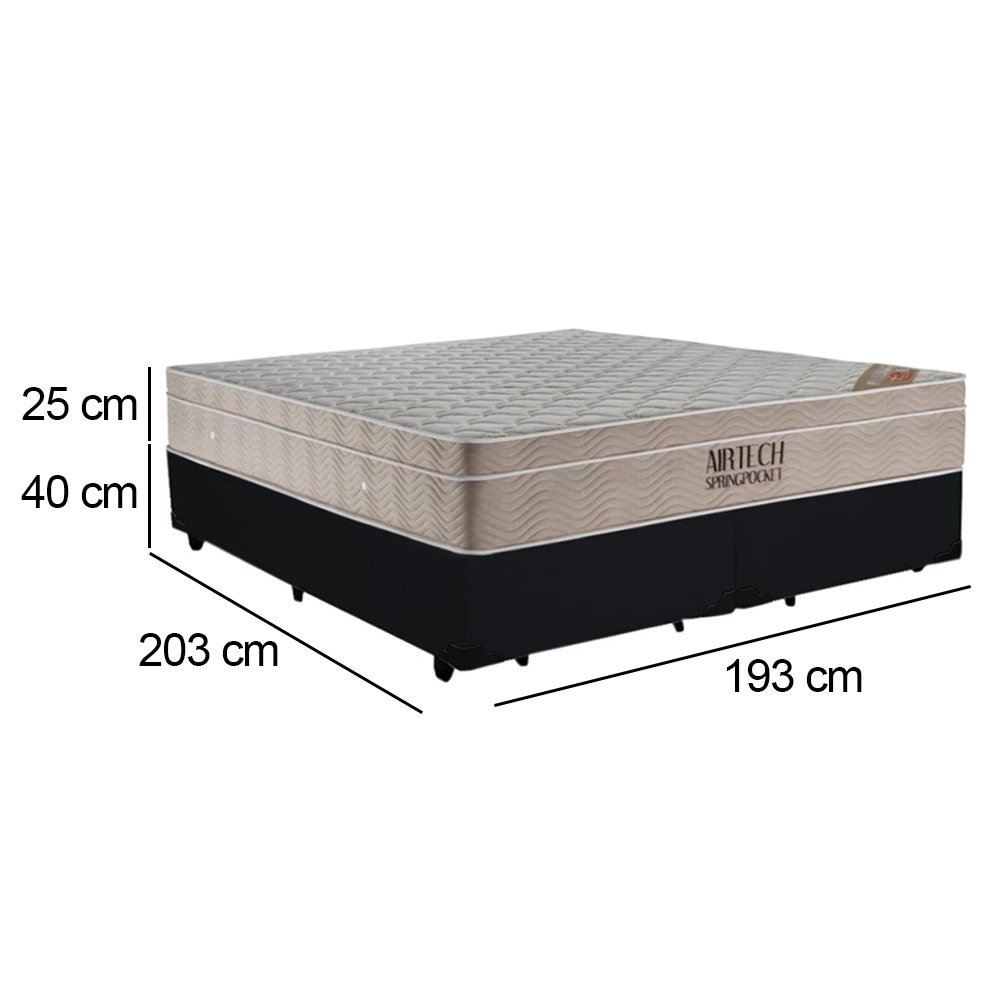 Cama Box King Bipartido Suede + Colchão Ortobom Airtech Molas Ensacadas 193x203x65:preto - 3