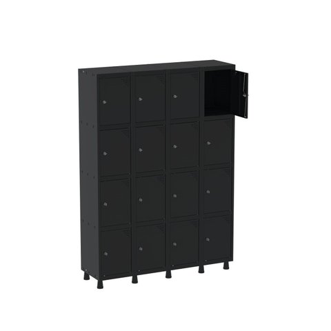 Armário Guarda Volume Locker Roupeiro 16 Portas Aço Grp 504/16 Preto