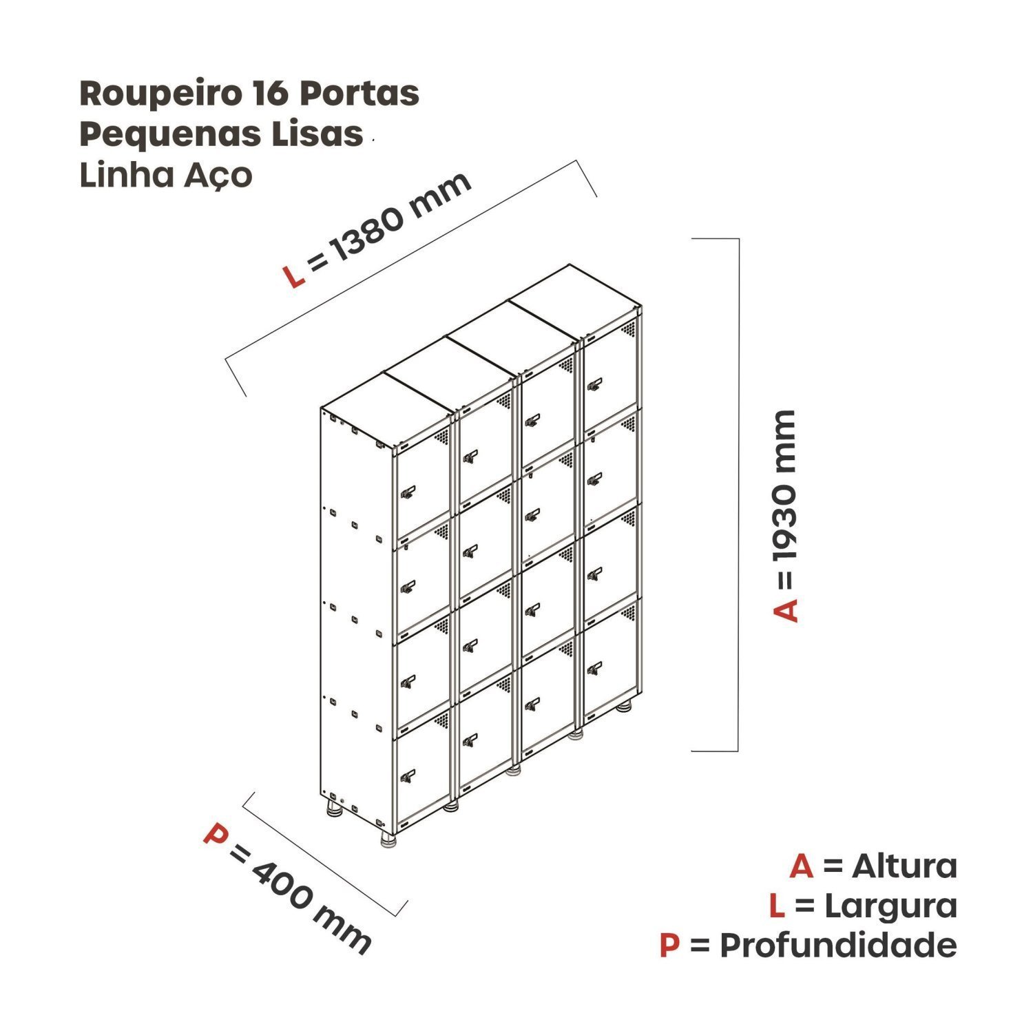 Armário Guarda Volume Locker Roupeiro 16 Portas Aço GRP 504/16  - 4