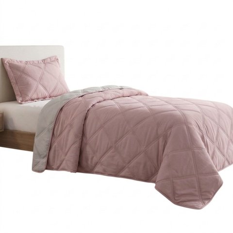 Cobre Leito Queen Belisa Dupla Face 3PÇ Percal - Rosé