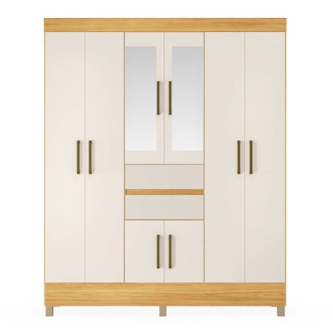 Guarda Roupa Roupeiro Casal 8 Portas 2 Gavetas Munique com Espelho Cinamon Touch Off White Demóbile