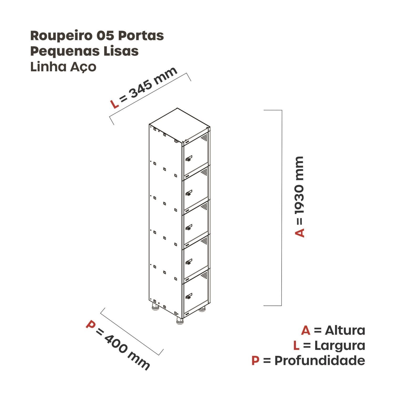 Armário Locker Roupeiro 5 Portas Aço GRP 501/5 - 4