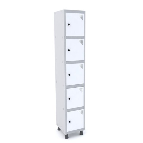 Armário Guarda Volume Locker Roupeiro 5 Portas Aço Grp 501/5 Branco/Cinza