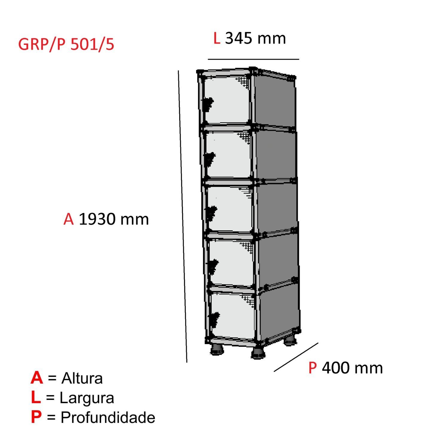 Armário Guarda Volume Locker Roupeiro 5 Portas Aço GRP 501/5  - 3