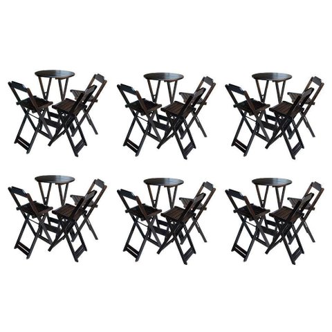 Kit 6 Jogos De Mesa Bistrô De Madeira Dobrável Com 3 Banquetas - Tabaco