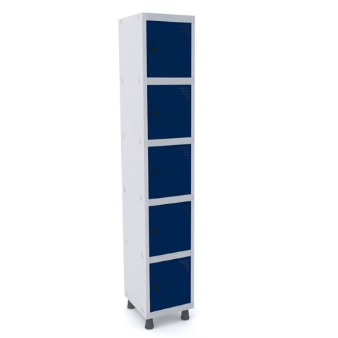 Armário Guarda Volume Locker Roupeiro 5 Portas Aço Grp 501/5 Azul