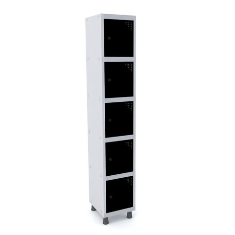 Armário Guarda Volume Locker Roupeiro 5 Portas Aço Grp 501/5 Preto/Cinza