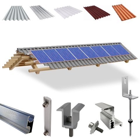 Kit Estrutura Fixador Linha C 1,20m para 08 Placas Solar Alumínio Inox Telha Fibro Ondulada Viga Mad
