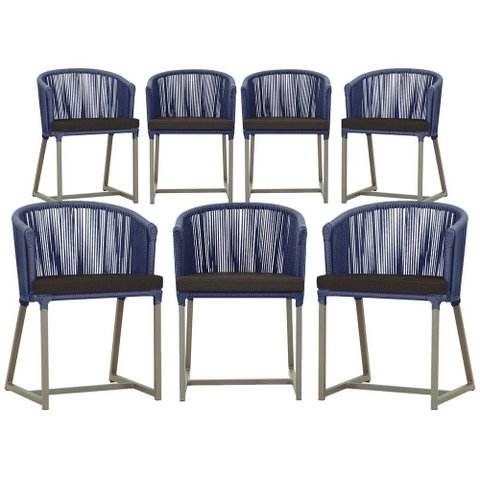 7 Cadeiras de Jantar Área Noronha em Alumínio com Pintura Fendi Corda Náutica Estofado 9 Trama Origi