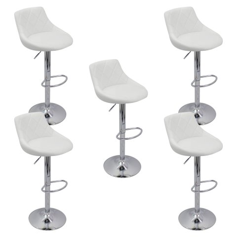 Kit 5 Banquetas Milano Carmel Estofada Giratória C/ Regulagem - Branco