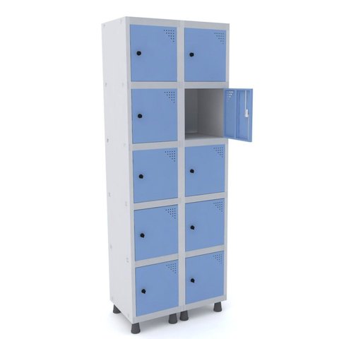 Armário Guarda Volume Locker Roupeiro 10 Portas Aço Grp 502/10 Azul