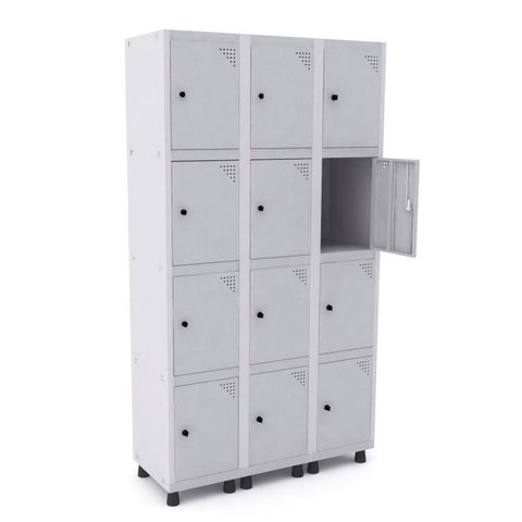 Armário Guarda Volume Locker Roupeiro 12 Portas Aço Grp 503/12 Cinza