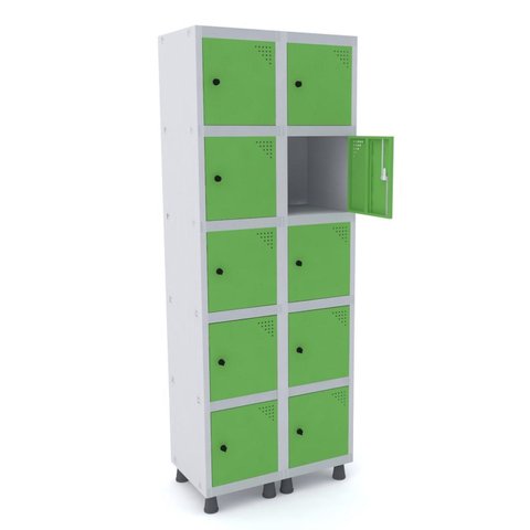 Armário Guarda Volume Locker Roupeiro 10 Portas Aço Grp 502/10 Cinza/Azul Del Rey