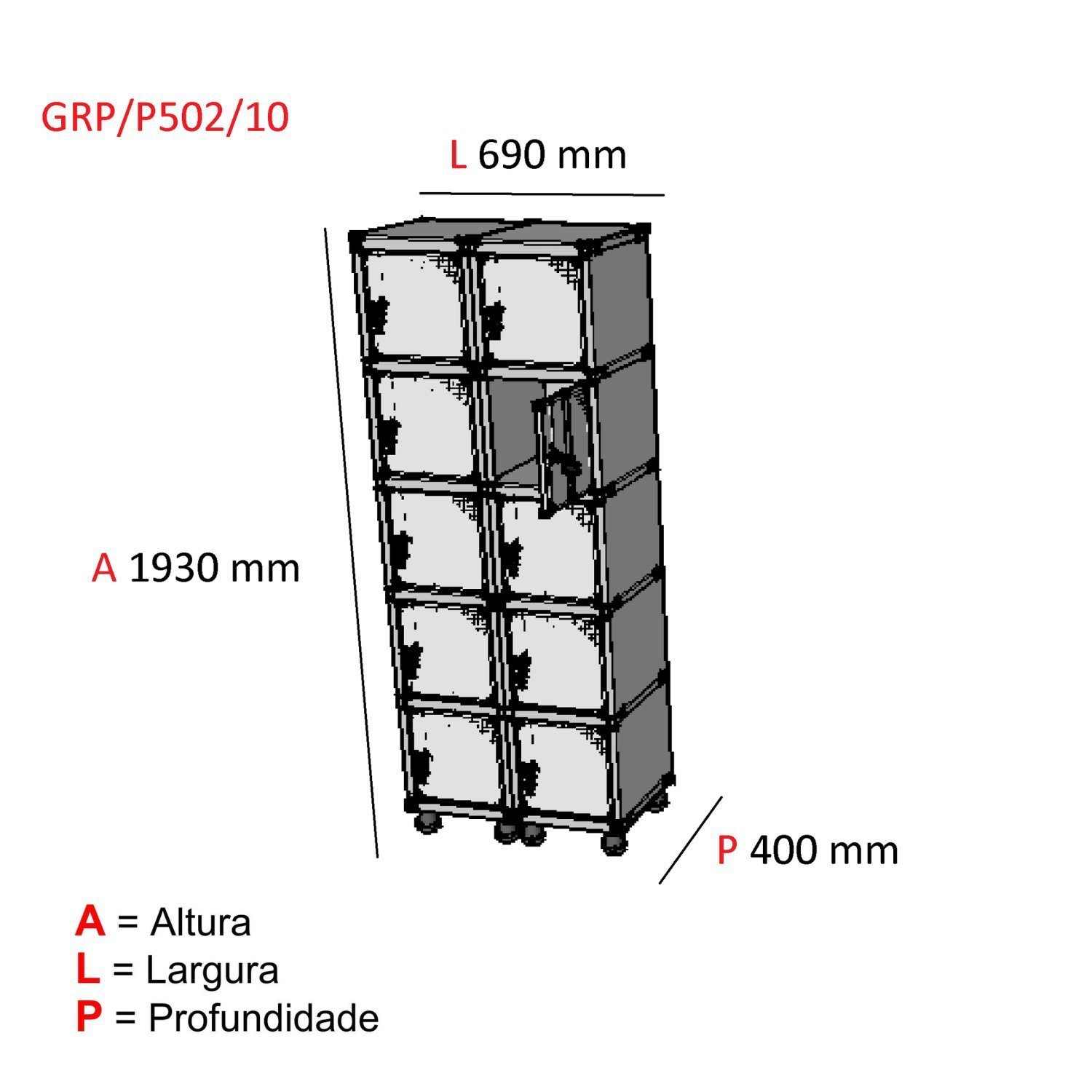 Armário Guarda Volume Locker Roupeiro 10 Portas Aço GRP 502/10  - 3