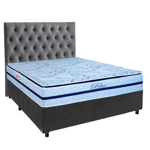 Kit Cabeceira + Cama Box + Colchão Casal Molas Ensacadas Blue Paropas