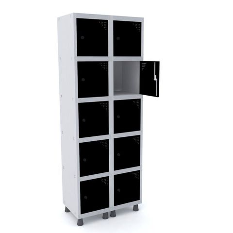 Armário Guarda Volume Locker Roupeiro 10 Portas Aço Grp 502/10 Preto/Cinza