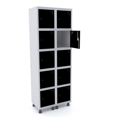 Armário Guarda Volume Locker Roupeiro 10 Portas Aço Grp 502/10 Preto/Cinza