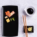Ver imagem 5 de Kit 12 Bandejas Rasas 22cm Porcelana Germer Prato Sushi Preto Oriental Sashimi