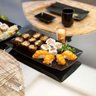 Kit 12 Bandejas Rasas 22cm Porcelana Germer Prato Sushi Preto Oriental Sashimi - 4