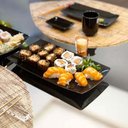 Ver imagem 4 de Kit 12 Bandejas Rasas 22cm Porcelana Germer Prato Sushi Preto Oriental Sashimi