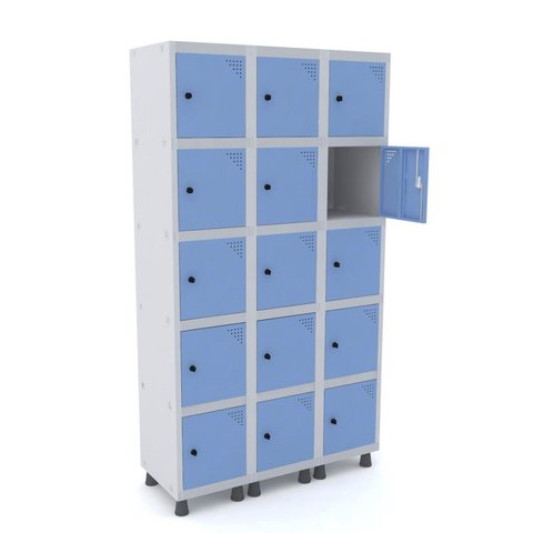 Armário Guarda Volume Locker Roupeiro 15 Portas Aço Grp 503/15 Azul/Cinza/Dali