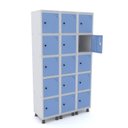 Ver imagem 1 de Armário Guarda Volume Locker Roupeiro 15 Portas Aço Grp 503/15 Azul/Cinza/Dali