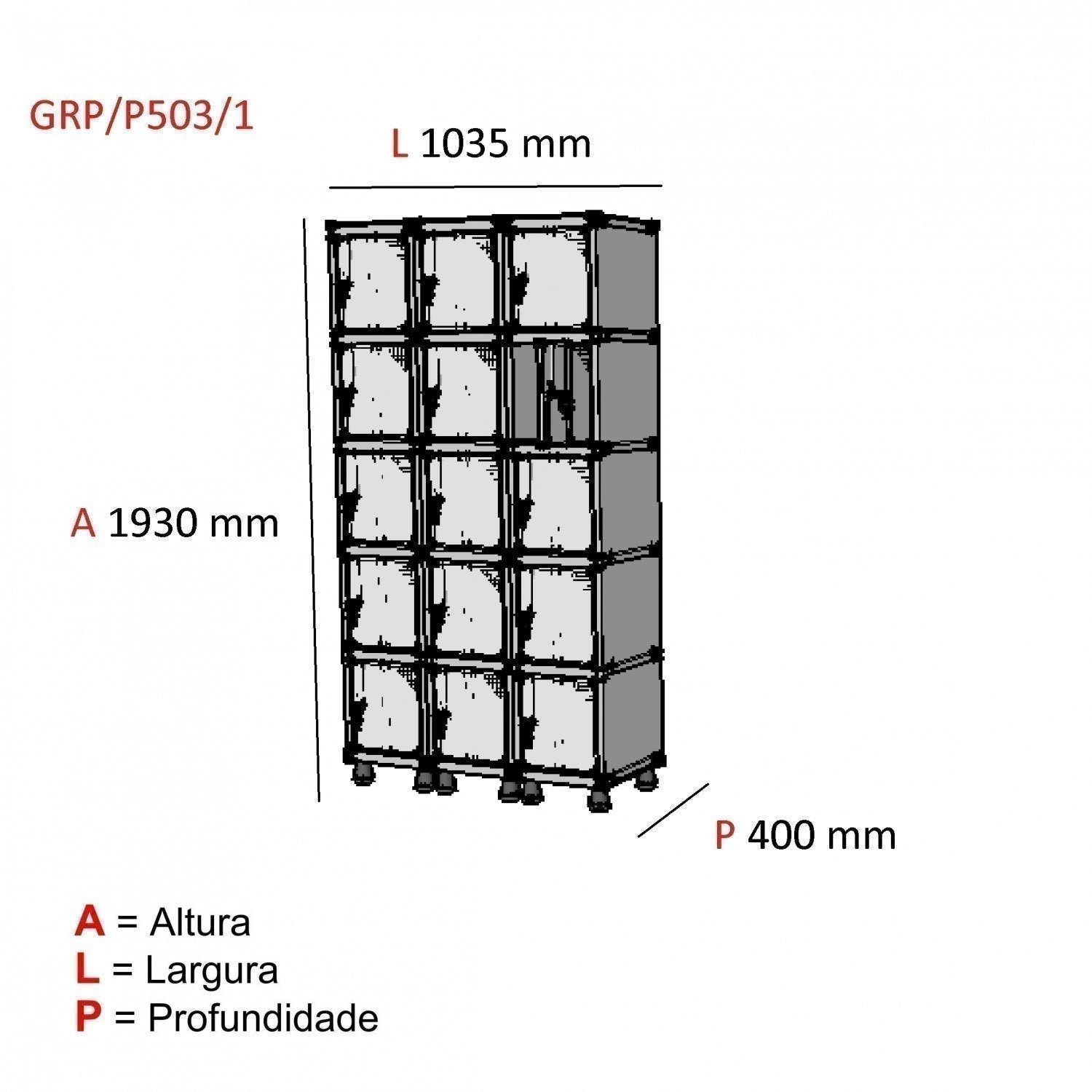 Armário Guarda Volume Locker Roupeiro 15 Portas Aço GRP 503/15  - 4